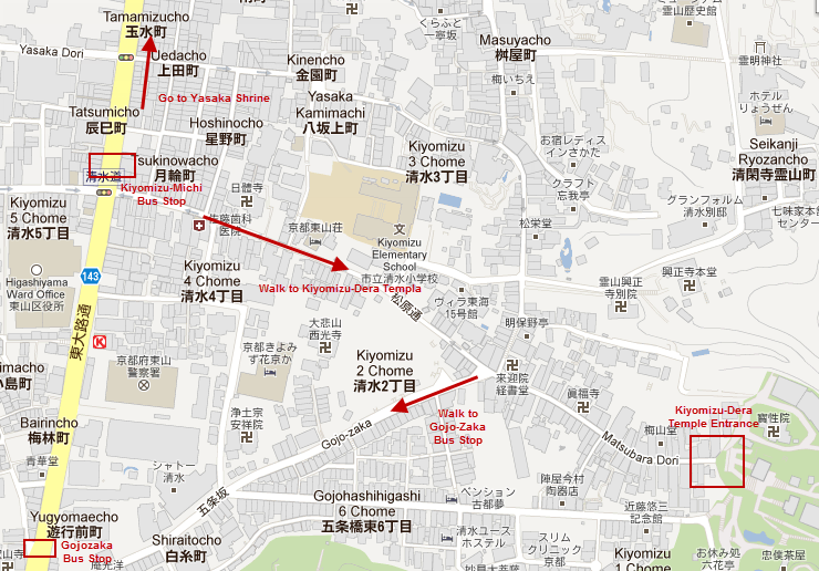 แผนที่ เที่ยวเกียวโต ทางเดินเข้า วัดคิโยมิสึเดระ